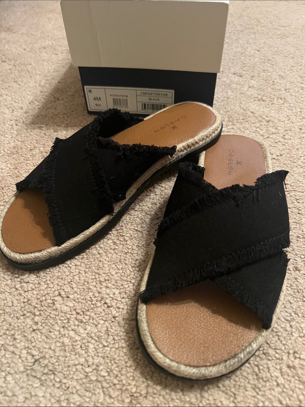Caslon Black Frayed Cross-Band Espadrille Slide Sandals